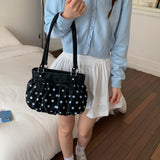 KYLETHOMASW  -  Women's Small Polka Dot Ruched Bow Shoulder Bag Sweet Retro Aesthetic Daily Dating Shopping Underarm Bag New Trend Handbags