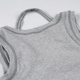 KYLETHOMASW  -  Basic Solid Color Double-layer Stacking Design Square Neck Vest Bright Line Splicing Slim-fitting Sexy Sports Casual Top