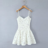 KYLETHOMASW  -  Sweet Girl Lace Spliced Floral Print Sexy Spaghetti Straps Dress Women V Neck Low Waist A-line Mini Summer Dresses Party Vestido