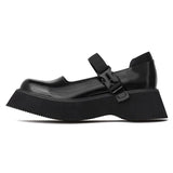 Kylethomasw Retro Round Toe Block Heel Mary Jane Shoes Patent Leather Black Platform Pumps Women College Thick-Soled Japanese Style Loafers