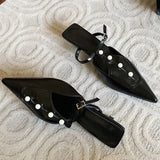 KYLETHOMASW  -  Fashion Woman Pumps String Pearl Pointed Toe Thin Low Heels Shoes Elegant Buckle Strap Zapatos De Mujer