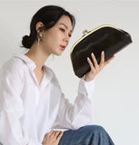 Kylethomasw Vintage Kiss Lock Women Clutches Luxury Party Ladies Dinner Bag PU Leather Chian Shoulder Bag for Female Crossbody Bag Clutch