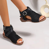 KYLETHOMASW  -  Black Pu Buckle Open Toe Fashion Comfortable Cool Wedge Heel Versatile Commuter Vacation Women's Sandals