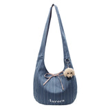 KYLETHOMASW  -  Korean Casual Stripesd Canvas Bag for Women 2025 New Large-Capacity Shoulder Tote Bag Double-Sided Commuter Armpit Bag