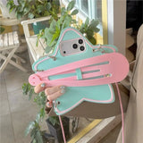 KYLETHOMASW  -  Y2K Star Shape Phone Case for iPhone 18 Pro Max 15 16 17 Pro Max Cute Silicone Crossbody Strap Hair Clip Kawaii Cover for Girls