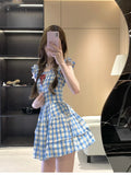 KYLTHOMASW  -  Sweet Hot Girl Pure Sexy Strap Dress Women's Summer Retro Plaid Slim Fit A-line Short Dress Fashion Female Clothes