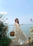 KYLETHOMASW  -  French Holiday Beach Backless Long Dress Women Summer Slash Neck Sleeveless Long Dress Elegant Evening Party Birthday Dresses