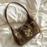 KYLETHOMASW  -  Vintage Clover Embroidered Dumpling Bun  Deer Skin Velvet Underarm Bag Autumn  Winter Simple Commuter Shoulder Women's Bag New