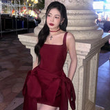 KYLETHOMASW  -  Bow Decoration Mini Dress Woman U Collar Backless Sleeveless Skinny Peach Hip Christmas Party Sweet Style Elegant Bodycon