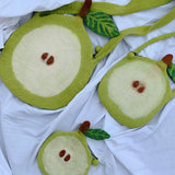 KYLETHOMASW  -  Cute Pear Shape Wool Felt Crossbody Bag Handmade Felt Fruit Mini Shoulder Purse Women Girls Small Phone Coin Messenger Bag