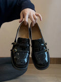 KYLETHOMASW  -  High Quality Patent Leather Loafers Women Fashion Double Narrow Band Buckle Designer Shoes Retro British Style Zapatos De Mujer