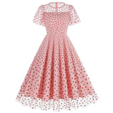 KYLETHOMASW  -  New Retro Pink Strawberry Mesh Elegant Birthday Long Dress 50s Women Flare Sleeve Summer Luxury Prom Evening Party Dresses