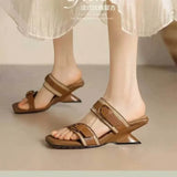 KYLETHOMASW  -  Women's Square Toed Slippers Open Toe Vintage Belt Buckle Sandals Wedges High-heeled Designer Flip-flops