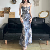 KYLETHOMASW  -  Vintage Butterfly Print Sleeveless Long Dress Women's Coquette Sexy Tie-up Spaghetti Straps Maxi Sundress Holiday Party