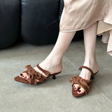 KYLETHOMASW  -  New In Summer Fashion Denim Pointed Toe Women Slippers Low Heel Shoes Beach Female Slides Sandals Slippers Shoes For Ladies