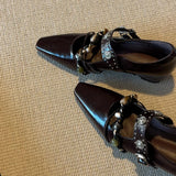 KYLETHOMASW  -  Women Genuine Leather Flat Shoes Square Toe Mary Jane Style Women Shoes Bead Decoration Comfortable Women Loafers Shoes New