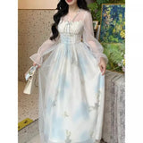 KYLETHOMASW  -  Floral V Neck Long Dress Spring Summer A-line French Style Vintage Women Dresses Elegant Sweet A-line Vestidos Mujer