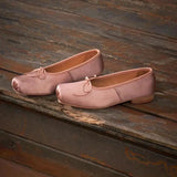 KYLETHOMASW  -  Brand New Women Satin Ballet Shoes Square Toe Bow Knot Low Heel Pumps Vintage Soft Slip-on Sweet Wedding Pumps Casual Shoes