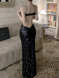 KYLETHOMASW  -  Summer Sexy Bodycon Backless Black Dress Women Fashion Sequin Hollow Out Prom Wedding Long Vestidos New Party Female Mujers