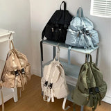KYLETHOMASW  -  Korean Solid Color Drawsting Backpacks Light Weight Nylon Ruched Shoulder Bags Large Capacity Casual Student Schoolbag Travel