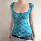 KYLETHOMASW  -  Small Fresh Pure Desire Style Pattern Square Neck Short Sleeve T-shirt Summer New Tight Elastic Sexy Knitted Top