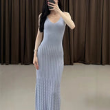 KYLETHOMASW  -  Elegant Women's Knit Dress Fashion Ribbed Sleeveless Beach Vacation Maxi Dress Summer New Party Women's Casual Dress