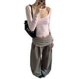 KYLETHOMASW  -  Summer New Belt Pleated Floor Mopping Straight Solid Color Trousers