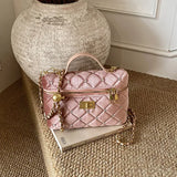 KYLETHOMASW  -  Velvet Diamond Grid Chain Bag Women's High-End Fashion Mini Shoulder Box Bag Urban Simple Style PU Material Daily Match