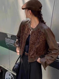 KYLTHOMASW  -  Sweet Hot Girl Leopard Print Patchwork Jacket for Women's Autumn and Winter Casual Long-sleeved Short Jacket Female Clothes