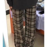 KYLETHOMASW  -  Vintage Woolen Plaid Pants Women Autumn Winter Korean Fashion Harajuku Baggy Check Loose Trousers Casual 90s Aesthetic New