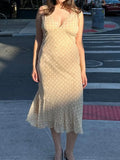 KYLETHOMASW  -  Fashion V-Neck Causal Tank Dresses Polka Dot Prints Simple Retro Straight Mesh Sleeveless Frocks