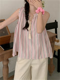 KYLETHOMASW  -  Pink Tank Tops Women Stripes Sweet OL Sleeveless Chic Loose Gentle New Casual 2023 Office Lady Slim Sexy Outwear