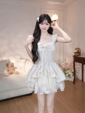 KYLETHOMASW  -  Sweet Coquette 3D Floral Applique Mock Two Piece Princess Dress Women Fairycore Pink Bowknot Puffy Birthday Party Gown Outfits