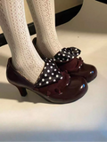 KYLETHOMASW  -  Retro Reddish-Brown Flap High Heels Round Toe Low Heel Niche Design Low-Cut Slip-On Mary Jane Shoes for Women.