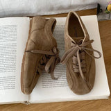 KYLETHOMASW  -  Suede Retro Lace Up Casual Flat Shoes Women Comfort Shallow Autumn Footwear Female Brown Fashion Brand Ballet Sneakers Women