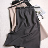 KYLETHOMASW  -  Spring Simple Long Skirts A-line Solid Korean Fashion High Waist Faldas Mujer Office Lady Elegant Retro Women Skirt