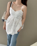 KYLETHOMASW  -  2025 3D Embroidered Jacquard Tank Top Strap Women Summer New Style Unique Design Lotus Leaf Edge Puff Blouse Top