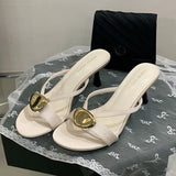 KYLETHOMASW  -  Fashion Metal Women High Heels Pumps Slides Shoes New In Spring Summer Female Slip On Footwear Round Toe Ladies Thin Heels Shoes