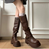 KYLETHOMASW  -  Autumn Winter Platform Thick Bottom Woman Knee High Boots Shoes Ladies Elegant Belt Buckle Knight Booties