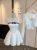 KYLETHOMASW  -  Summer Kawaii New Two Piece Set Women Chiffon Blouse+sleeveless Strap Dress Female Casual Lolita Japanese Princess Suit