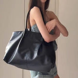 KYLETHOMASW  -  Simple Large Capacity Soft Leather Tote Bag Versatile Lightweight Black Commuter Shoulder Bag Fashion Casual Pleated Handbag