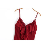 KYLETHOMASW  -  Sexy Women Ruffle V Neck Red Sling Long Dress Fashion Backless Sleeveless Elegant A-line Party Maxi Vestidos Summer