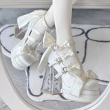 KYLETHOMASW  -  Japanese Vintage Elegant Lolita Style High Heels Women Sweets Cute Round Head Bow Satin Mary Jane Shoes Harajuku Y2k Pink Pumps