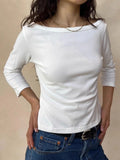KYLETHOMASW  -  Solid Basic Three Quarter Sleeve T-shirts Woman Autumn Slash Neck Cotton Slim Crop Top Female Casual Simple All-match Tee Shirts