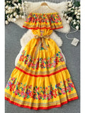 KYLETHOMASW  -  French Court Style Dresses Floral One Shoulder Casual Dress Women Summer Straps Waistband Beautiful Long Clothes