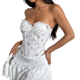 KYLETHOMASW  -  Sweet floral lace steel ring fish bone hollow tether French pastoral tube top