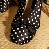 KYLETHOMASW  -  Bow Tassel Decoration Chunky Heel Women Pumps Fashion Polka Dot Elegant High Heels for Ladies Spring Party Designer Shoes