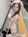 KYLETHOMASW  -  Summer Woman Sweet Y2k Mini Dress Beach Style Elegant Lace Dress Outwear Hot Girls Korean Fashion Slim Dress Woman Chic