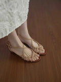 KYLETHOMASW  -  Vintage Open Toe Thick Heel Sandals for Women Fashion Woven Cross Straps Round Toe Roman Sandals Summer New Beach Casual Shoes