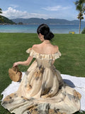 KYLETHOMASW  -  Floral Prints Midi Dresses for Women Vintage Fashion Elegant French Clothing Casual Holiday Beach Party Summer New